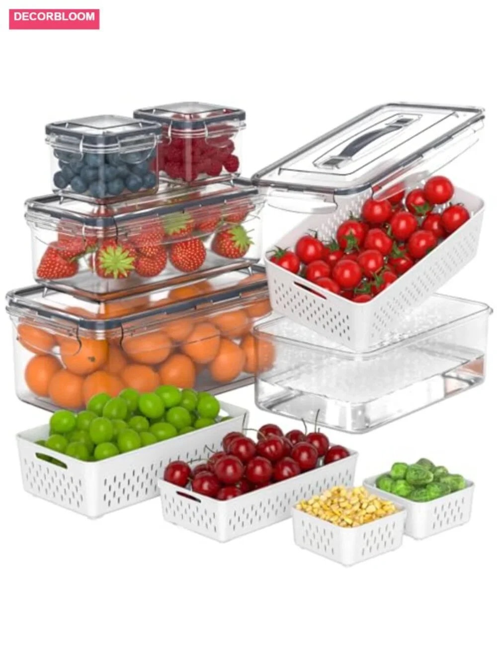 5-Piece Airtight Food Storage Container Set with Colanders and Handles,